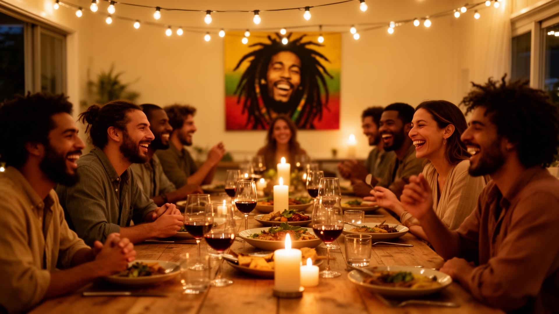 An evening with Set & Social — communal table, candles, and string lights